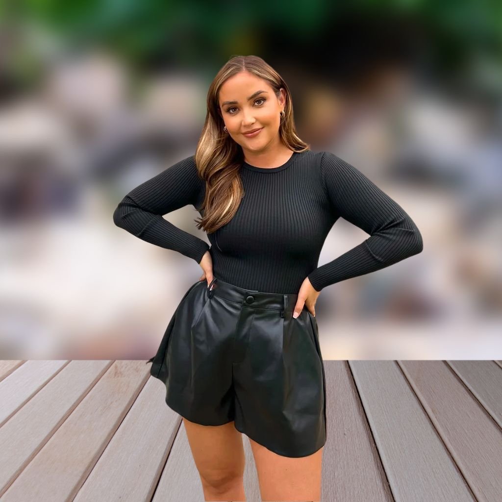 black leather shorts