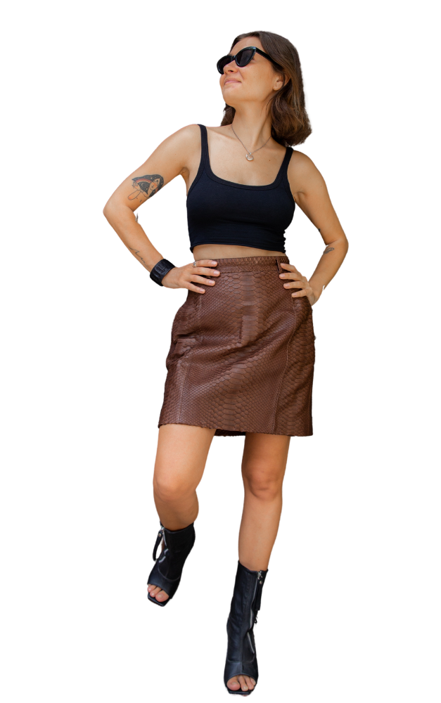 A Model in leather skirt - banner image